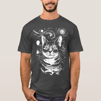 T-shirt Chat de nuit étoilé vintage, Chat amusant Gogh, Va