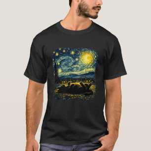 T-shirt Chat de nuit étoilée rêvant sous chat de ciel tour