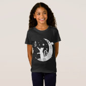T-Shirt Chat De Nuit Floral Assis Sur Lune Avec Papillon (Devant entier)