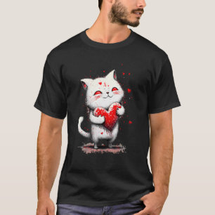 T-shirt Chat de peinture éclaboussée serrant un coussin en