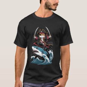 T-shirt Chat de pirate mignon chevauchant un requin Cospla