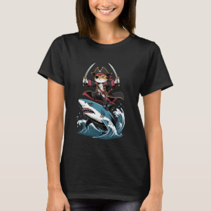 T-shirt Chat de pirate mignon chevauchant un requin Cospla