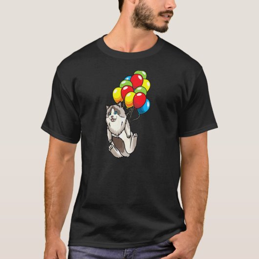 T-shirt Chat De Ragdoll Pour Femmes Accroché Sur Des Ballo (Devant)