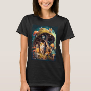 T-shirt Chat de rêve mystique Cottagecore Champignons Ench