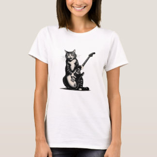 T-shirt Chat de Rock Jouant de la Guitare