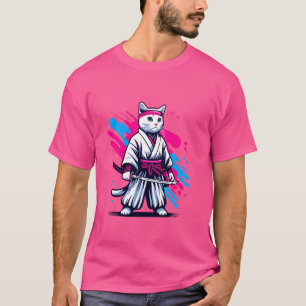 T-shirt Chat de samouraï japonais Mignon Pop Art Animal de