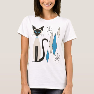 T-shirt Chat de Siamese avec Diamants Bleus du milieu du s
