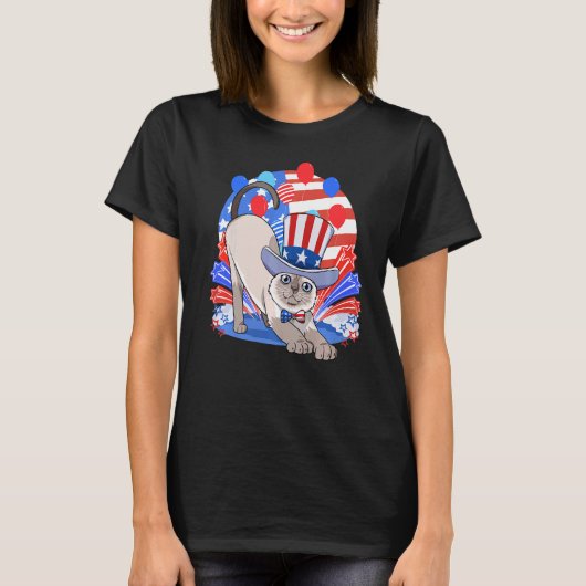 T-shirt Chat de Siamese Merica 4 juillet Patriotique améri (Devant)