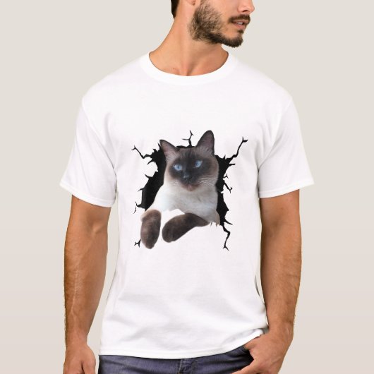 T-shirt Chat de Siamese. Tissu déchirée, chaton (Devant)