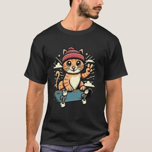 T-shirt Chat de skate cool (Devant)