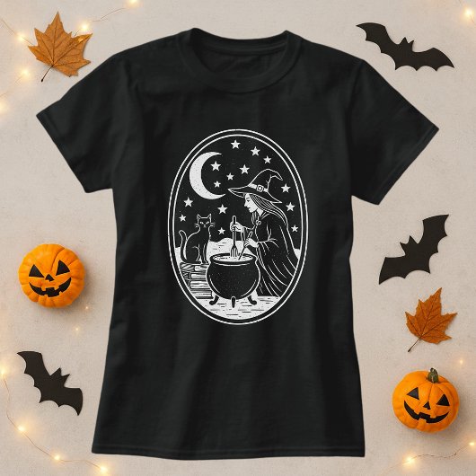 T-shirt Chat de sorcière Cauldron Mystic