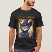T-shirt Chat de sorcière décharné Halloween (Devant)