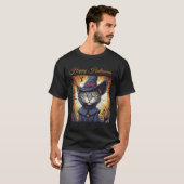 T-shirt Chat de sorcière décharné Halloween (Devant entier)