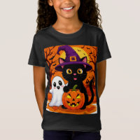 Chat de sorcière mignon avec nuit de citrouille fa
