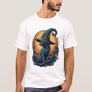 T-shirt Chat de sorcière vintage lune Halloween Art vector