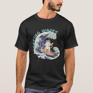 T-shirt Chat de surf Chassant les Vagues Plage de Surfeur