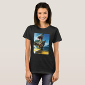 T-shirt Chat de surf drôle selfie avec requin Meme (Devant entier)