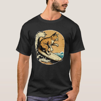 T-shirt Chat de surf Rétro Vintage Coucher de soleil Plage