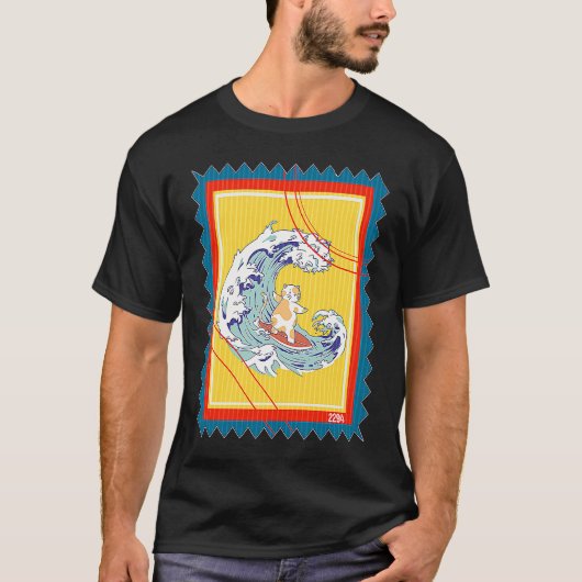 T-shirt Chat de surfeur sur timbre-poste (Devant)