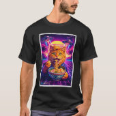 T-shirt Chat de synthwave OVNI mangeant du ramen Cyberpunk (Devant)