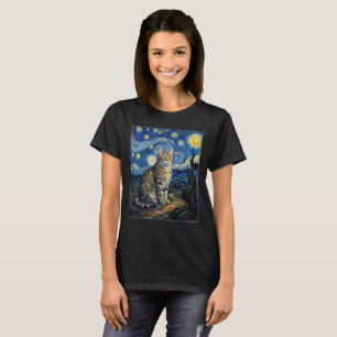 T-shirt Chat de Van Gogh Nuit Étoilée Art Impressionniste
