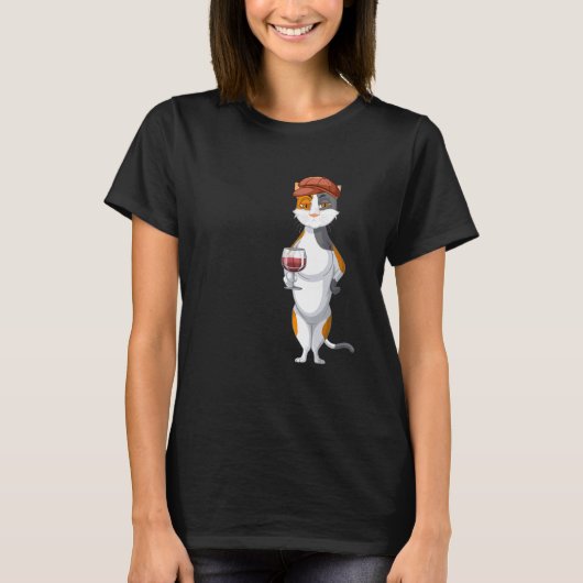 T-shirt Chat debout buvant du vin Chat Sommelier Chat (Devant)