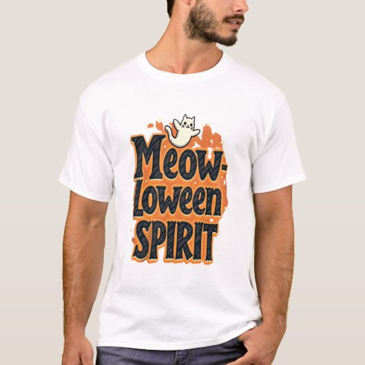 T-shirt Chat d'esprit de Meow-loween (Devant)