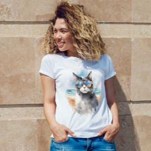 T-shirt Chat d'été d'aquarelle cool