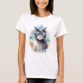 T-shirt Chat d'été d'aquarelle cool (Devant)