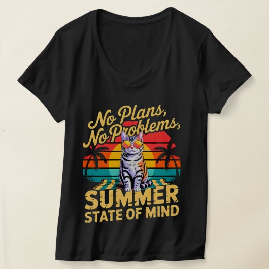 T-shirt Chat d'été détendu Pas de projets Pas de problèmes (Poser)