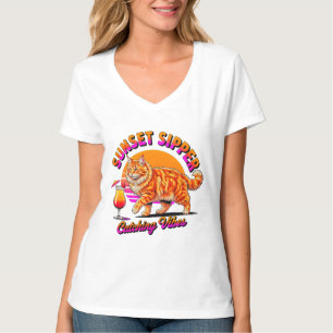 T-shirt Chat d'été pour femmes - Buveur de coucher de sole