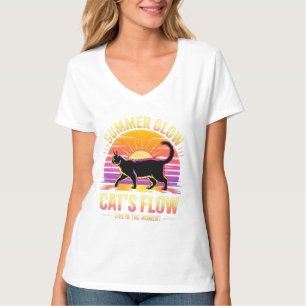 T-shirt Chat d'été Rétro Lumineux - Félin de plage drôle p