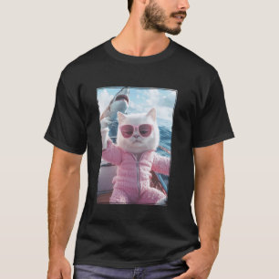 T-shirt Chat détendu cool sur un bateau de yacht avec requ