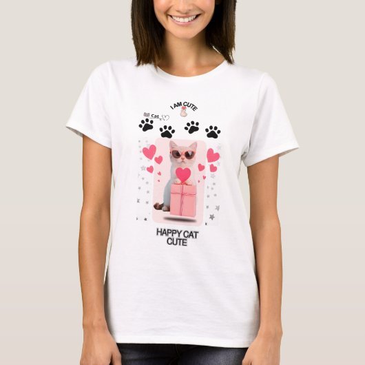 T-Shirt Chat Détendu | Tee Graphique Cool Kitty (Devant)
