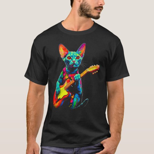 T-shirt Chat Devon Rex Guitare (Devant)