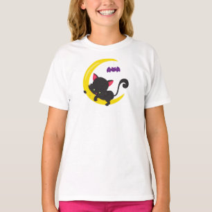 T-shirt Chat d'Halloween, Chat mignon, Chat noir, Lune, Ch