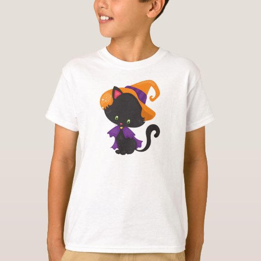 T-shirt Chat d'Halloween, Chat mignonne, Chat noir, Casque (Devant)