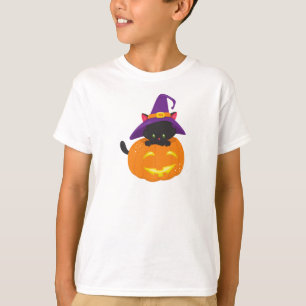 T-shirt Chat d'Halloween, Chat noir, Casquette de sorcière