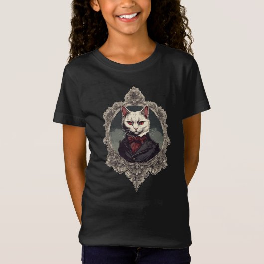 T-Shirt Chat d'Halloween, chat Vampire (Devant)