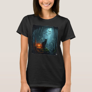T-shirt Chat d'Halloween dans une grotte hantée !