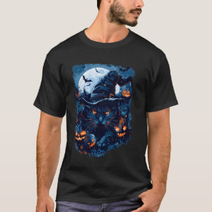 T-shirt Chat d'Halloween effrayant avec graphique de chape
