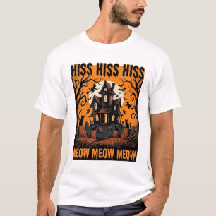 T-shirt Chat d'Halloween Miaou Maison de Sorcière Vintage