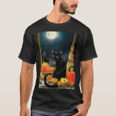 T-shirt Chat d'Halloween noir (Devant)