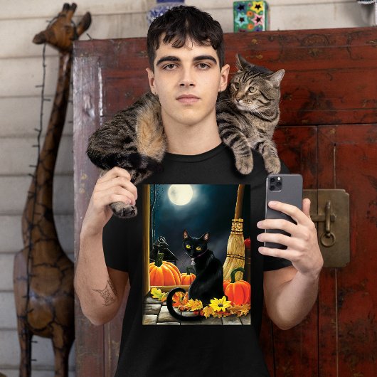 T-shirt Chat d'Halloween noir
