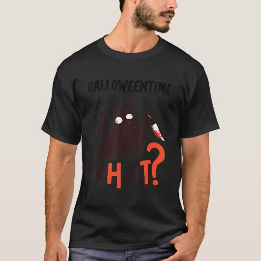 T-shirt Chat D'Halloween Noir Effrayant Avec Couteau (Devant)