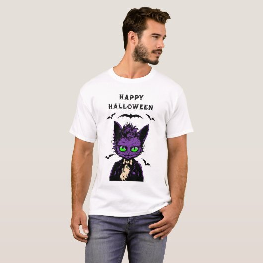 T-shirt Chat d'Halloween violet (Devant entier)