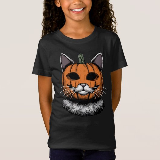 T-Shirt Chat d'Halloween, visage Citrouille (Devant)