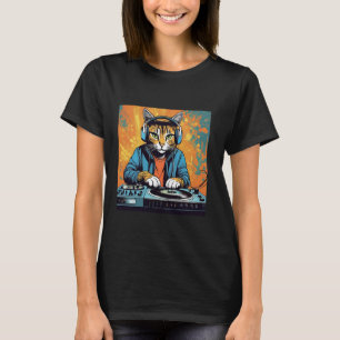 T-shirt Chat Disco Techno DJ Amoureux des Animaux Graphiqu