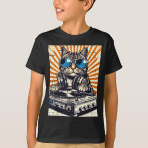 T-shirt Chat Dj Casque Platine Musique Vintage Edm Hommes