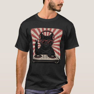 T-shirt Chat DJ cool avec casque Rétro Musique Vintage Lo